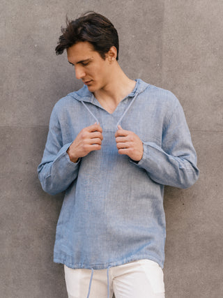 Linen Hooded Shirt | Blue