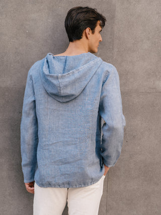 Linen Hooded Shirt | Blue