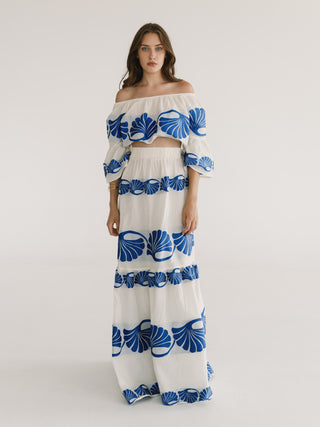 Blue Motif Maxi Skirt