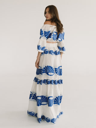 Blue Motif Maxi Skirt